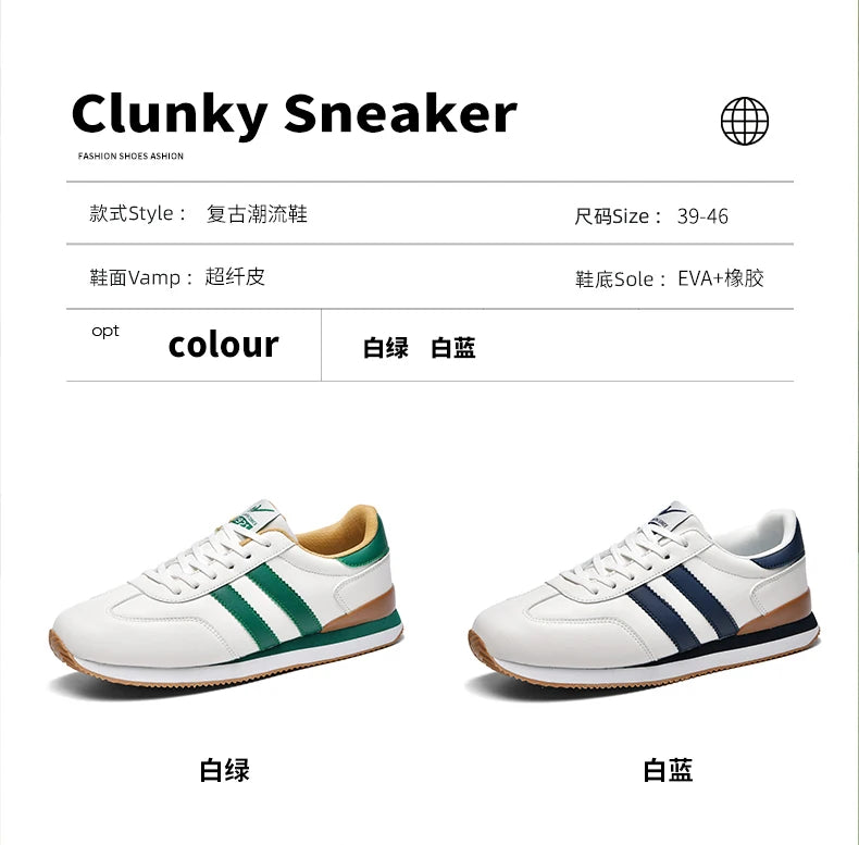 2026 Men Retro Sneakers Casual Shoes White Green Fashion Comfortable Daily Footwear